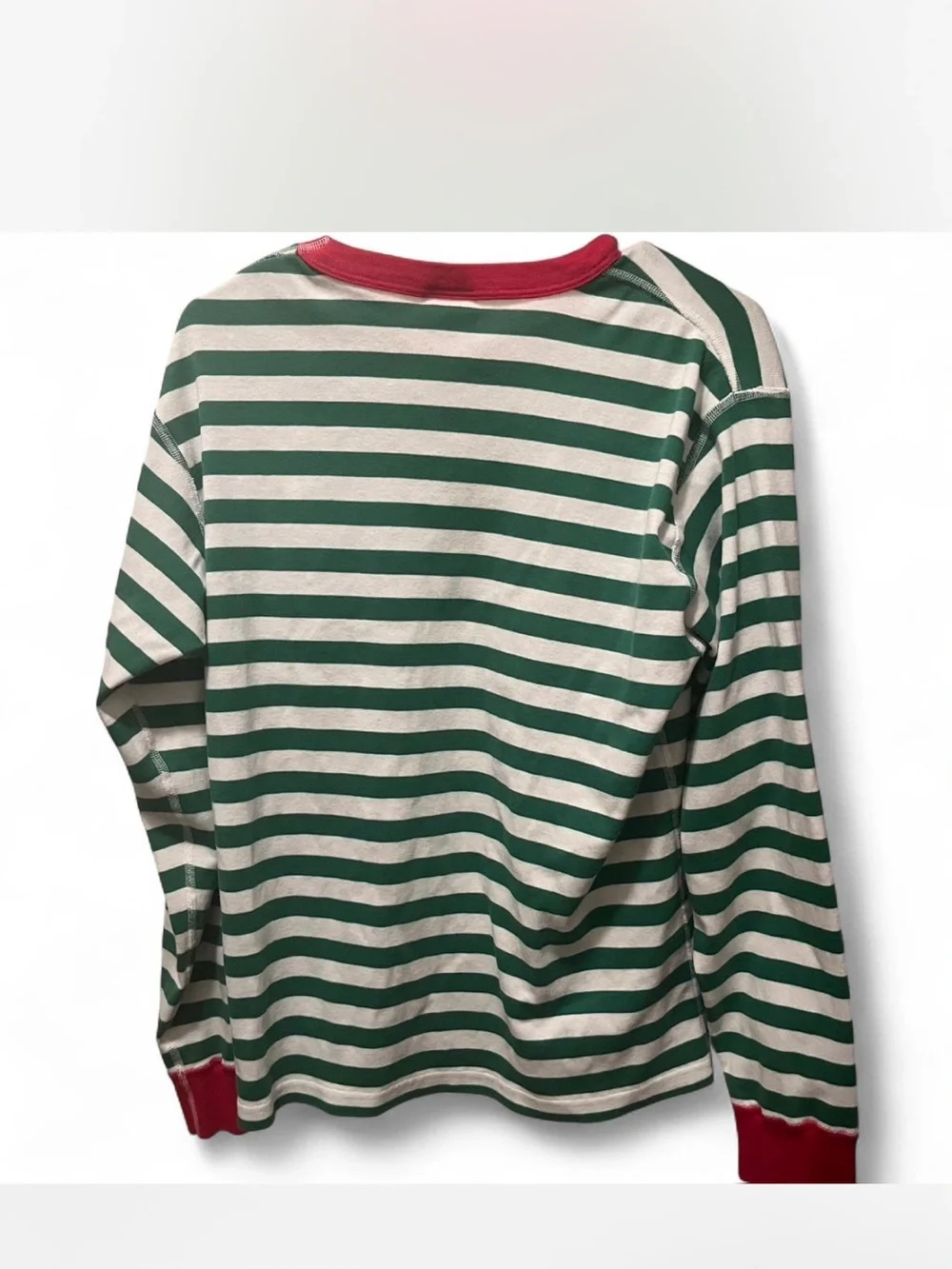 Hanna Andersson Green and White Striped Tee with‎ Red Neckline